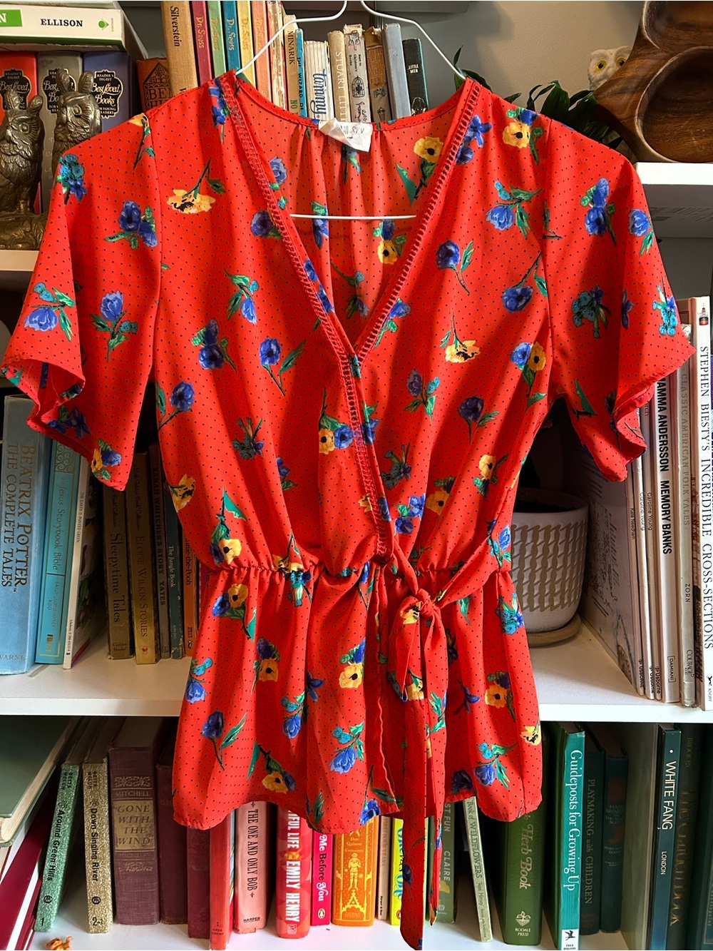 Sienna Sky Red Floral Tie-Waist V-Neck Blouse